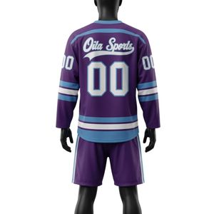 Men Purple Sublimated <b>Ice</b> Hockey Jersey Shorts Set Polyester V Neck Printed Athletic Sportswear Match Team Performance Clothing - Product Image 2