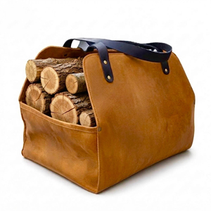 Bolsa de Transporte de Leña Resistente de Cuero Genuino, Bolsa de Transporte de Leña Portátil para Chimenea, Suministros de Camping LLR-0117 - Product Image 5