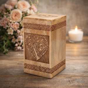 Urna Funeraria de Madera de Palisandro Indio con Grabado del Árbol de la Vida para Cenizas Humanas y de Mascotas, Caja Rectangular Conmemorativa para Decoración del Hogar - Product Image 5