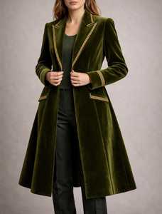 เสื้อเบลเซอร์กำมะหยี่สีเขียวมะกอกสุดหรูสำหรับผู้หญิงทรงยาว - Product Image 2
