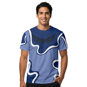 Camiseta de Manga Corta con Estampado Azul para Hombre, Cuello Redondo, Transpirable, Corte Regular, Diseño Estampado, Logotipo Frontal - Product Image 3