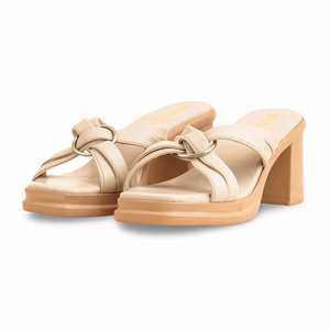 Sandalias formales de tacón beige PU0529 Zapatilla con diseño elegante - Product Image 3