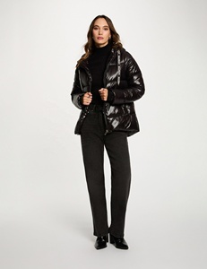 Chaqueta Acolchada Metálica Azul Brillante de Moda para Mujer con Cuello Alto - Product Image 2