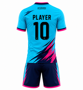 ชุดเสื้อฟุตบอลและกางเกงขาสั้นสีชมพูเทอร์ควอยซ์แบบซับลิเมชั่น ระบายอากาศได้ดี ผลิตจากโพลีเอสเตอร์ ชุดยูนิฟอร์มทีมฟุตบอล ชุดกีฬา - Product Image 2