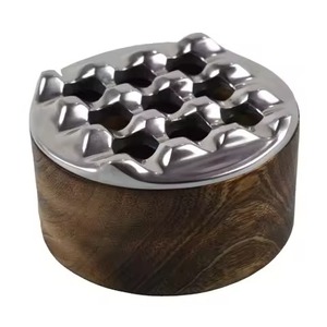 High On Sale Round Wood Base Cigarette <b>Ashtray</b> For Office Livingroom Table Top Ash Containing Use Metal <b>Ashtray</b> & Container - Product Image 1