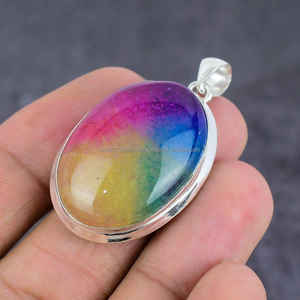 Colgante colgante de plata de ley 925 Arco Iris Solar cuarzo piedra preciosa hecha a mano joyería de plata colgante regalo para ella - Product Image 5
