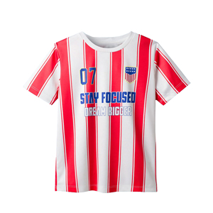 Maillot de football rayé rouge et blanc pour garçons, manches courtes, impression sublimée, respirant, vêtements de sport personnalisés, tenue d'équipe pour enfants - Product Image 1