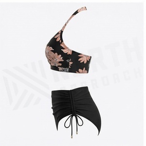 Ensemble bikini 2 pièces à imprimé floral pour femme, haut croisé à bretelles, bas taille haute, extensible, en spandex et polyester - Product Image 3