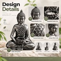 Porte-bougie Bouddha en résine, argent antique, décoration zen pour la maison, statue pour bougie chauffe-plat, pour la vente en gros de cadeaux et le commerce de détail de produits bien-être