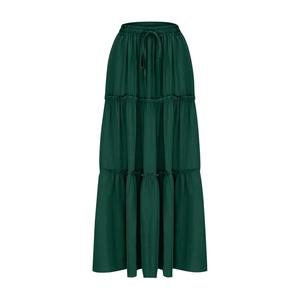 Jupe midi évasée vert émeraude pour femme avec volants, taille haute élastique, en mousseline, style sportif, couleur unie, respirante, idéale pour l'été - Product Image 2