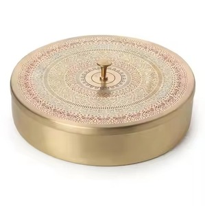 Elegant <b>Metal</b> Masala <b>Box</b> with Decorative Lid Spice Storage Container Kitchen Organizer for Herbs Seasoning Dining Table Setup - Product Image 2