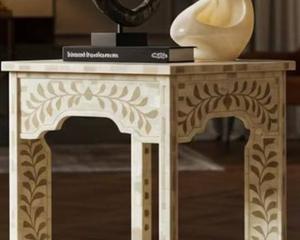 Mesa de Cajones con Incrustaciones de Hueso de ILAHI, Diseño Moderno con Detalles de Ágata, Almacenamiento de Tres Niveles, Mueble Portátil para Sala de Estar/Hogar - Product Image 2