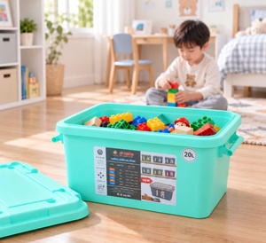 20L Pastel <b>Plastic</b> <b>Storage</b> Box with Lid Modern Stackable Organizer <b>Bin</b> Kids Toy Box Bedroom Living Room <b>Storage</b> Crate - Product Image 1