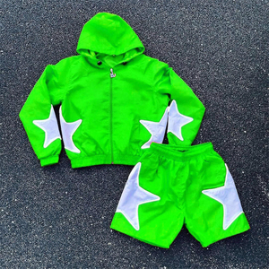 Conjunto de Sudadera con Capucha y Pantalones Cortos de Nailon Personalizado, Traje Deportivo Ligero Cortavientos, Ropa Deportiva Transpirable, OEM - Product Image 3