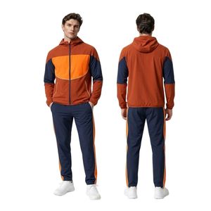 Survêtement décontracté bicolore pour homme, col montant, manches raglan contrastées, en molleton de coton brossé, pour la gym et la détente - Product Image 4