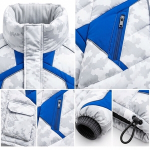 <b>Mens</b> Color Block Puffer <b>Jacket</b> Quilted Winter Coat Blue White Insulated Full Zip Utility Pocket Outdoor Fashion <b>Jacket</b> - Product Image 4