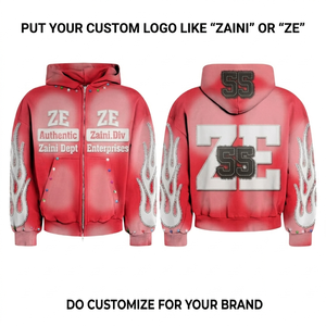 350gsm 100% Cotton Fleece Acid Wash <b>Red</b> Flame Sleeve <b>Hoodie</b> Chenille Embroidery Custom Logo Loose Autumn ODM - Product Image 1