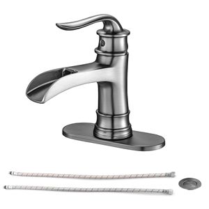 Rubinetto da Bagno Monocomando in Nichel Spazzolato con Scarico a Scomparsa e Design a Cascata per Vasca e Doccia - Product Image 1