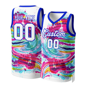Maillot de basket-ball personnalisé, vert sarcelle et violet, sans manches, en maille, dégradé, sublimé, avec nom et numéro de l'équipe, uniforme adulte - Product Image 3