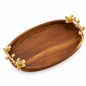 Bandeja de servir vintage hecha a mano de madera con asas de metal para hotel y hogar, bandeja decorativa para vajilla a un precio asequible. - Product Image 5