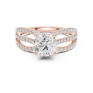 Bague de fiançailles à triple sangle en moissanite taille ronde – Bague multi-brins en argent sterling plaqué or rose 14 carats - Product Image 1