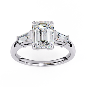 Anillo de Compromiso con Tres Diamantes Certificados por IGI, Oro Sólido de 14k, Corte Esmeralda con Detalles en Baguette, Fabricante de Joyería al por Mayor - Product Image 6