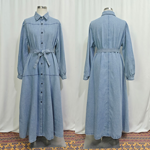 Vestido Maxi de Mezclilla para Mujer, Estilo Musulmán de Oriente Medio, con Cuello de Solapa, Elegante, para Ramadán, Jalabiya, Abaya Árabe, con Botones y Cinturón - Product Image 6