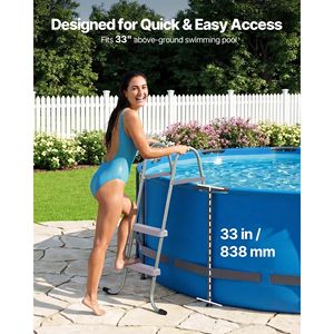 Escalera de acero de 2 escalones tipo A para piscinas elevadas y spas exteriores, para paredes de 33 pulgadas de altura, con capacidad de 300 libras, escalones de entrada/salida - Product Image 2