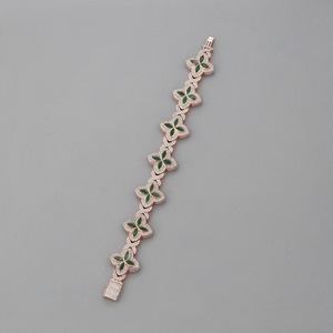 Bracelet scintillant en argent plaqué, bijou de luxe pour femme, avec breloque en moissanite verte et blanche, bracelet en forme de fleur glacée - Product Image 5