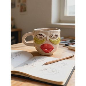 Eye Catching Handmade Ceramic <b>Mug</b> With Cartoon Face Design Matte Finish Novelty Gift <b>For</b> Party - Product Image 2