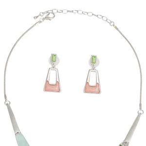 Conjunto de Collar y Pendientes de Cadena de Serpiente Geométrica Rosa y Verde para Mujer, Joyería de Moda Elegante, Accesorio de Regalo para Fiesta - Product Image 2