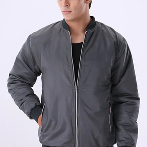 Men's Gray <b>Fleece</b> Bomber Jacket <b>Zipper</b> Closure Casual Solid Color Windproof Polyester Autumn Wear Regular Fit Turn-down Front - Product Image 5