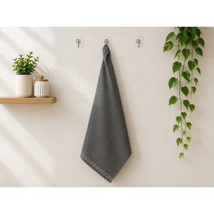 Essuie-tout de cuisine en lin orange rouille |   Essuie-tout décoratif uni avec bordure à motif grec |   Serviette de toilette réutilisable - Product Image 2