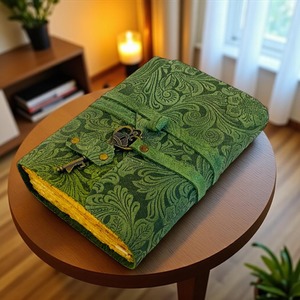 Embossed Flower <b>Leather</b> JournaDeckle Edge Paper - Product Image 1