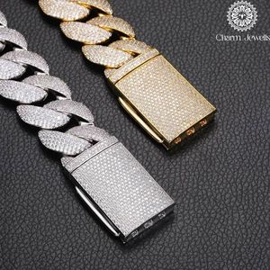 สร้อยคอคิวบันผู้ชาย Charm_Jewells เงินแท้ 925 ประดับเพชรโมอิสซาไนต์แบบไมโครเพฟ ชุบทอง 14K รับรองโดย IGI สไตล์ฮิปฮอป เหมาะสำหรับงานปาร์ตี้ - Product Image 6