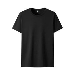 เสื้อยืดคอกลมแขนสั้นสีดำโอเวอร์ไซส์สำหรับผู้ชาย ผ้าฝ้ายย้อมสีพื้นเรียบง่าย สไตล์ลำลอง สีพื้น ผลิตแบบ OEM ขายส่ง - Product Image 1