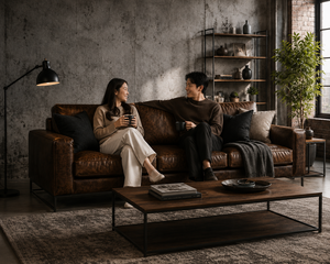 Sofá de Cuero Marrón Vintage de 3 Plazas, Estilo Industrial, con Base de Metal para Sala de Estar, Sofá con Patas de Metal - Product Image 5