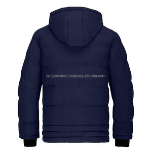 2024 hommes hiver matelassé doudoune bleu imperméable capuche bouton de support Logo personnalisé impression OEM bulle tissu haute rue - Product Image 2