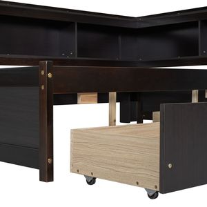 Letto a L a grandezza naturale Espresso con libreria, prese di corrente e porte USB, due cassetti - Product Image 5