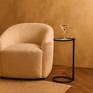 Black Glass Drink <b>Table</b> Metal Martini <b>Round</b> <b>Small</b> Drink Side <b>Table</b> for Couch Tempered Glass C Shaped End <b>Table</b> - Product Image 3