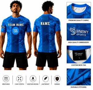 Camiseta de Compresión Deportiva SINEWY Personalizada para Hombre, Azul, Sublimada, Ajustada, Transpirable, Absorbe la Humedad, Top de MMA, Rashguard Deportivo - Product Image 1