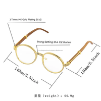 Lunettes de soleil vintage rondes en moissanite, de luxe, pour hommes et femmes, ovales, en cristal et bois, bleues, UV400, monture tendance, bijoux hip-hop