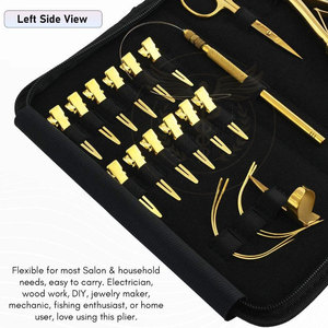 Wholesale QORVEX INSTRUMENTS Gold Stainless Steel Hair Extension Pliers Tools Kit Set Clips <b>Needle</b> Scissor 2 Hole Tool - Product Image 2