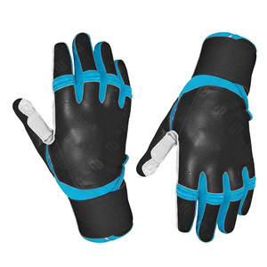 Guantes de Bateo de Béisbol Profesionales de Cuero SAAR INDUSTRIES, Negro/Blanco/Azul, Ambidiestros, Cierre de Gancho y Bucle, Soporte para Muñeca - Product Image 5