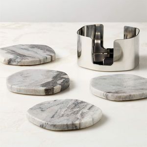Juego de posavasos redondos de mármol con base de corcho para protección de bebidas contra el calor y decoración elegante del hogar - Product Image 5