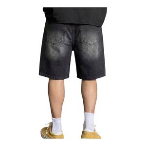 Shorts Bermuda en jean noir délavé pour homme, taille mi-haute, fermeture boutonnée, style décontracté, tissé respirant, motif uni, poches, lavage en machine - Product Image 4