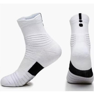 Econex Sports Crew Knee <b>Socks</b> Running Basketball Geometric Pattern White Black Knitted Breathable Quick Dry Non-Slip - Product Image 1