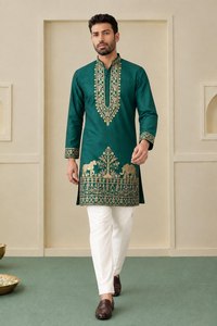 Premium Coach <b>Silk</b> <b>Kurta</b> Pant Set with Multi-Sequence & Zari Embroidery - Product Image 1