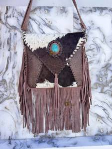 Elegante bolso de mano cruzado de piel de vaca con cabestrillo de pelo a la moda en cuero de piel de imitación monedero con flecos regalo de cuero - Product Image 2