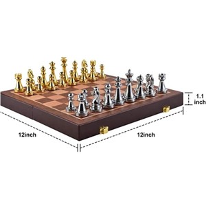Luxury Metal Chess Set High Quality Gold Silver Pieces <b>Wooden</b> Folding Chess Board Magnetic Professional Family Chess Board <b>Game</b> - Product Image 4